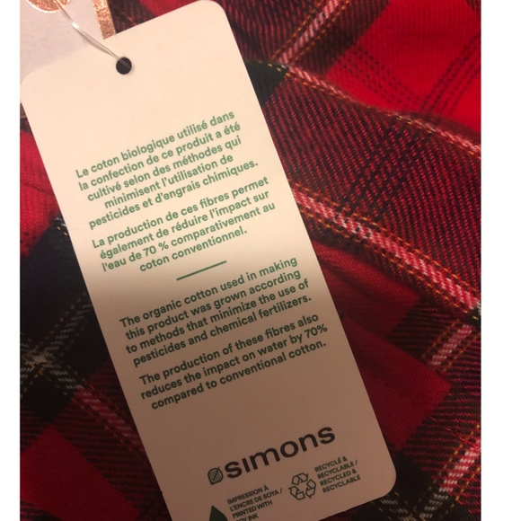 Red tartan organic cotton cabin lounge check pants NWT - Picture 10 of 11